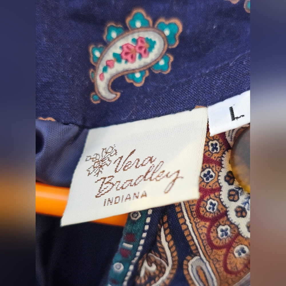Vintage 70s Quilted Vera Bradley USA Blue Paisley Coat Jacket size L Indiana - Picture 7 of 10
